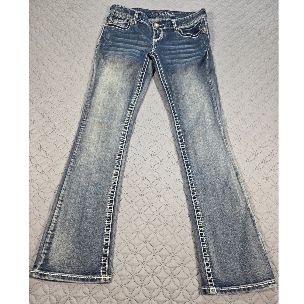 Maurices Womens Bootcut Jeans Size 3/4 Short Wash Thick Stitch Flap Pocket